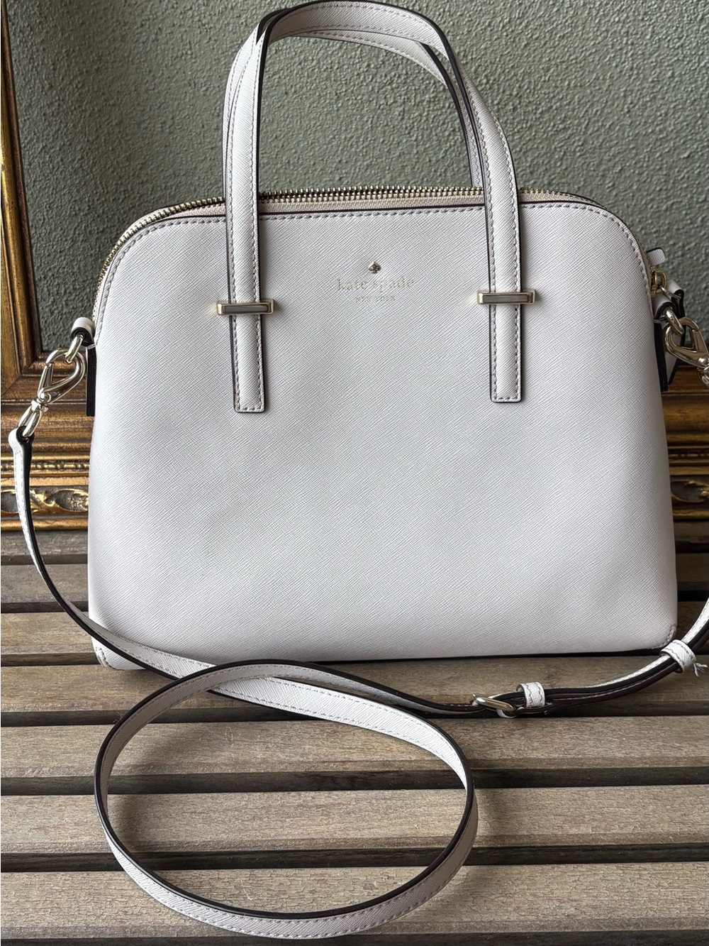 kate spade taupe Maise Cedar Street Leather Dome Satchel with Crossbody Strap